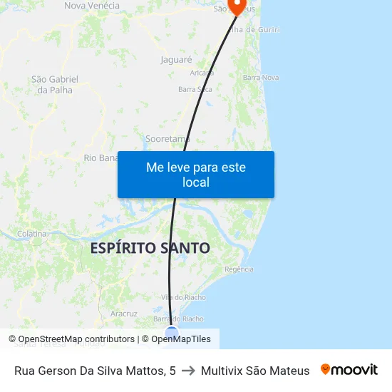 Rua Gerson Da Silva Mattos, 5 to Multivix São Mateus map