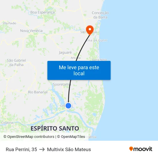 Rua Perrini, 35 to Multivix São Mateus map