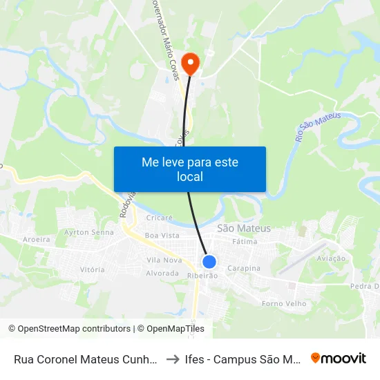 Rua Coronel Mateus Cunha, 605 to Ifes - Campus São Mateus map