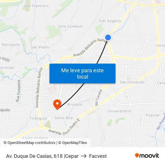 Av. Duque De Caxias, 618 |Cepar to Facvest map