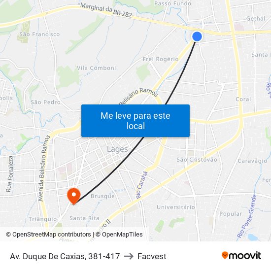 Av. Duque De Caxias, 381-417 to Facvest map