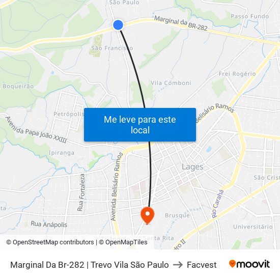 Marginal Da Br-282 | Trevo Vila São Paulo to Facvest map