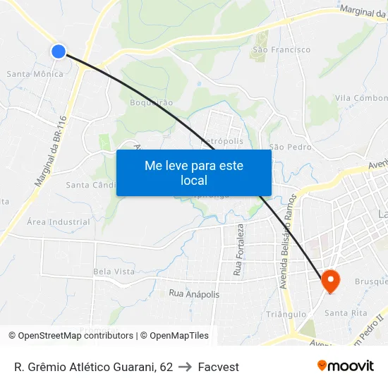 R. Grêmio Atlético Guarani, 62 to Facvest map