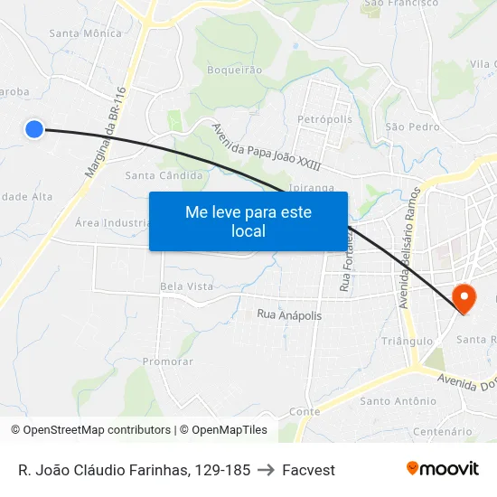 R. João Cláudio Farinhas, 129-185 to Facvest map
