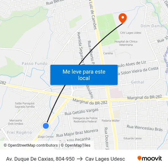 Av. Duque De Caxias, 804-950 to Cav Lages Udesc map