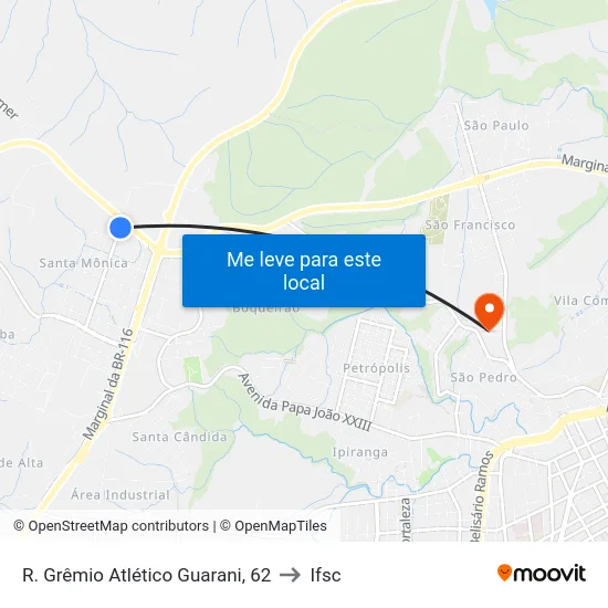 R. Grêmio Atlético Guarani, 62 to Ifsc map