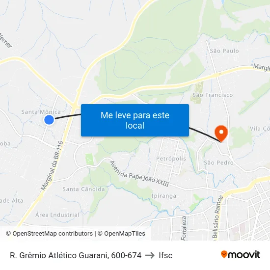 R. Grêmio Atlético Guarani, 600-674 to Ifsc map