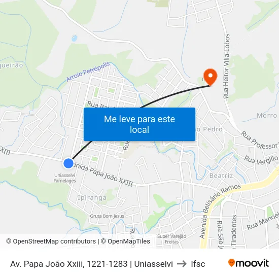 Av. Papa João Xxiii, 1221-1283 | Uniasselvi to Ifsc map