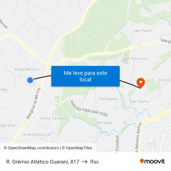 R. Grêmio Atlético Guarani, 817 to Ifsc map