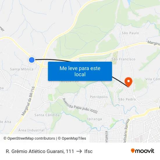 R. Grêmio Atlético Guarani, 111 to Ifsc map