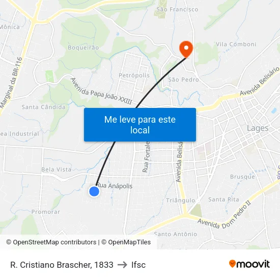 R. Cristiano Brascher, 1833 to Ifsc map