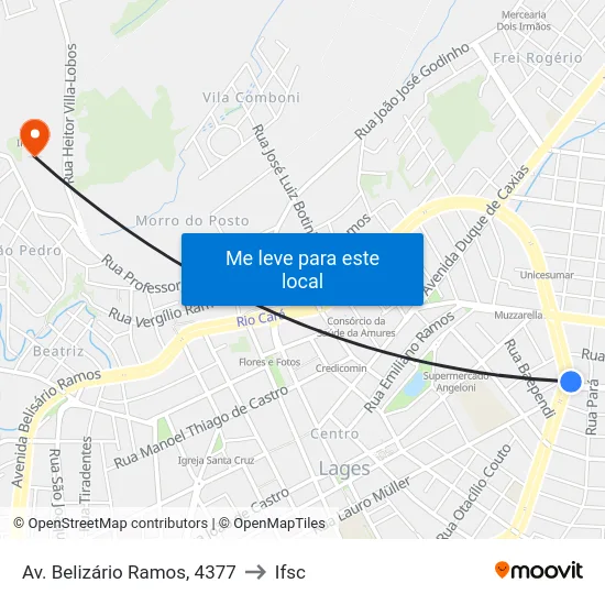 Av. Belizário Ramos, 4377 to Ifsc map