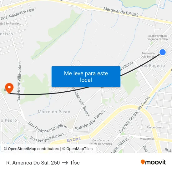 R. América Do Sul, 250 to Ifsc map