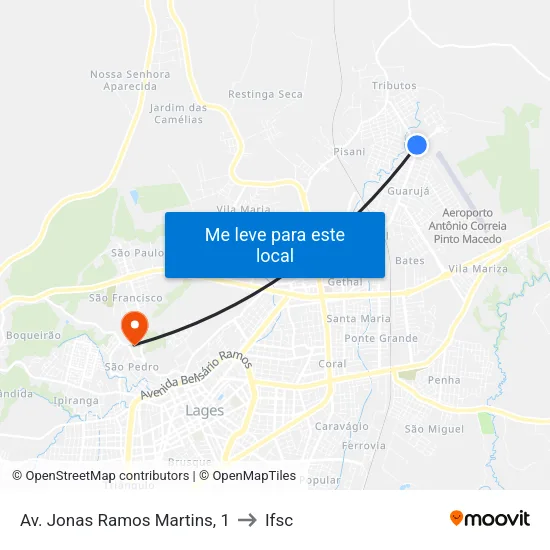 Av. Jonas Ramos Martins, 1 to Ifsc map
