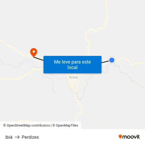 Ibiá to Perdizes map