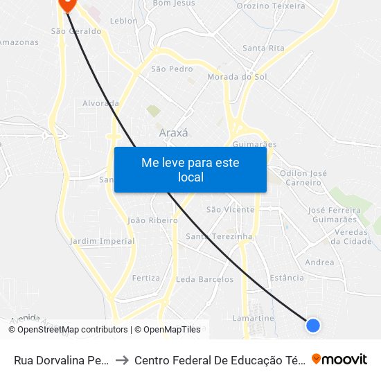 Rua Dorvalina Pereira De Melo, 60 to Centro Federal De Educação Técnica - Cefet - Campus Araxá map