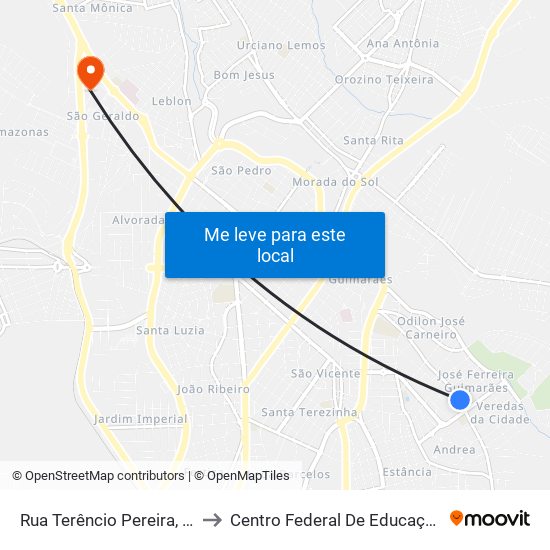 Rua Terêncio Pereira, 975 | Praça Das Mangueiras to Centro Federal De Educação Técnica - Cefet - Campus Araxá map