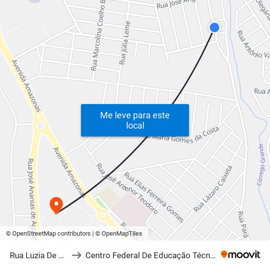 Rua Luzia De Rezende, 210 to Centro Federal De Educação Técnica - Cefet - Campus Araxá map