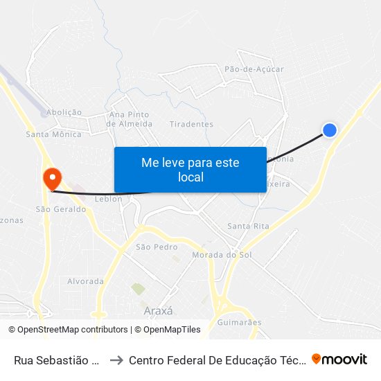 Rua Sebastião José Margarida to Centro Federal De Educação Técnica - Cefet - Campus Araxá map