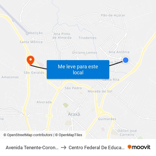 Avenida Tenente-Coronel Hermenegildo Magalhães, 162 to Centro Federal De Educação Técnica - Cefet - Campus Araxá map