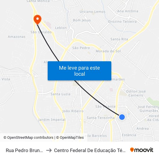 Rua Pedro Bruno Dos Réis, 315 to Centro Federal De Educação Técnica - Cefet - Campus Araxá map