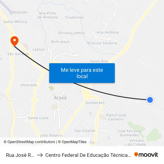 Rua José Ribeiro, Sn to Centro Federal De Educação Técnica - Cefet - Campus Araxá map