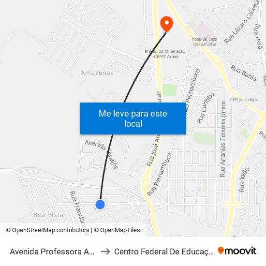 Avenida Professora Auxiliadora Paiva, 231 | Unioeste to Centro Federal De Educação Técnica - Cefet - Campus Araxá map