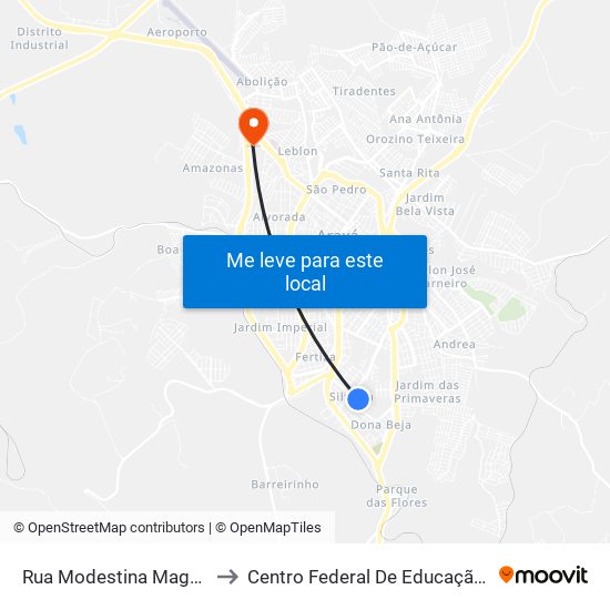 Rua Modestina Magalhães De Oliveira, 73-147 to Centro Federal De Educação Técnica - Cefet - Campus Araxá map