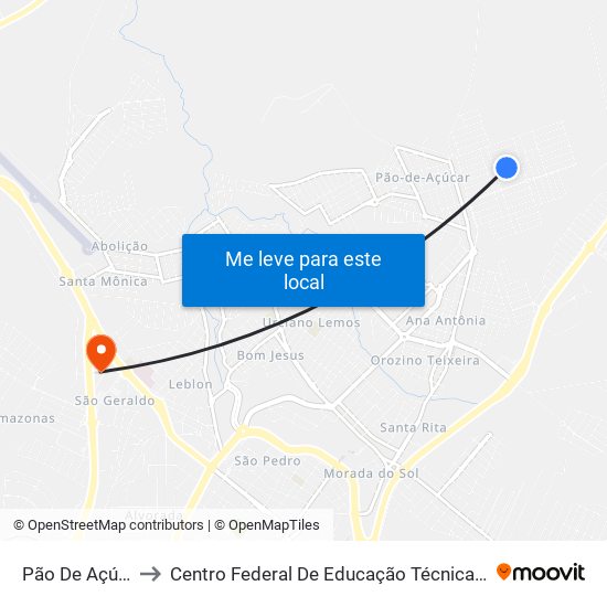 Pão De Açúcar Iii, 65 to Centro Federal De Educação Técnica - Cefet - Campus Araxá map