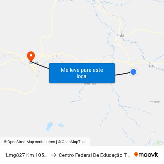 Lmg827 Km 105,7 | Sentido Br262 to Centro Federal De Educação Técnica - Cefet - Campus Araxá map