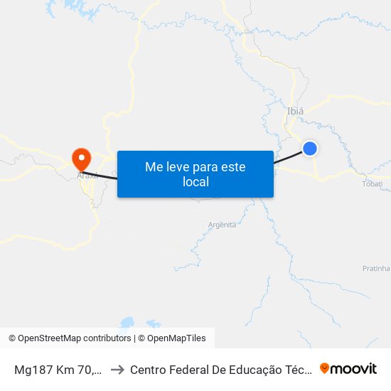 Mg187 Km 70,4 | Sentido Ibiá to Centro Federal De Educação Técnica - Cefet - Campus Araxá map