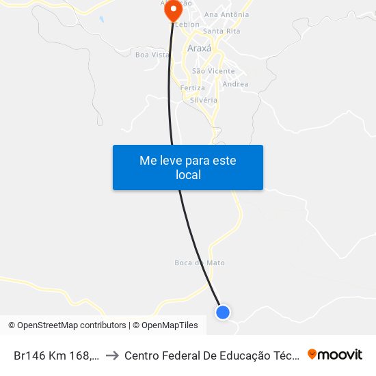 Br146 Km 168,6 | Sentido Sul to Centro Federal De Educação Técnica - Cefet - Campus Araxá map
