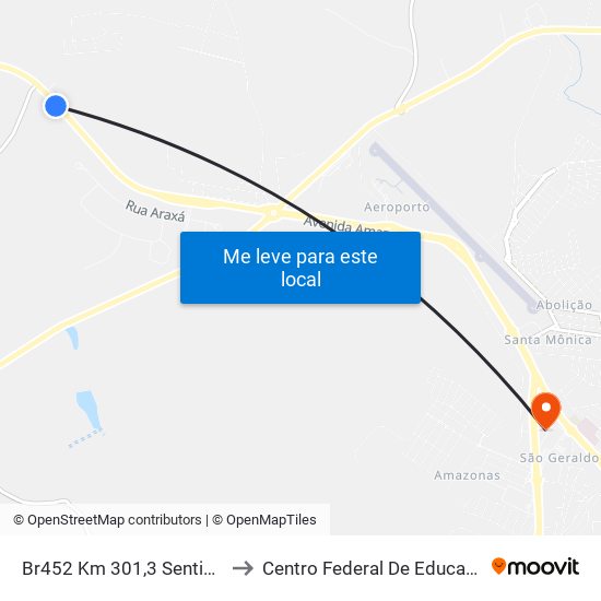 Br452 Km 301,3 Sentido Leste | Matadouro - Via Verde to Centro Federal De Educação Técnica - Cefet - Campus Araxá map