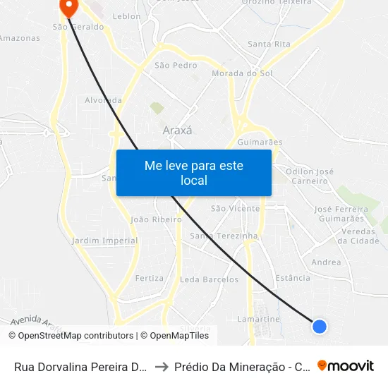 Rua Dorvalina Pereira De Melo, 60 to Prédio Da Mineração - Cefet Araxá map