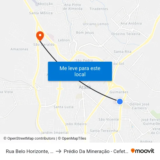 Rua Belo Horizonte, 1110 to Prédio Da Mineração - Cefet Araxá map