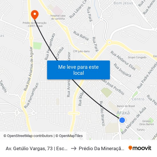 Av. Getúlio Vargas, 73 | Escola Delfim Moreira to Prédio Da Mineração - Cefet Araxá map