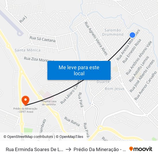 Rua Erminda Soares De Lourdes, 355 to Prédio Da Mineração - Cefet Araxá map