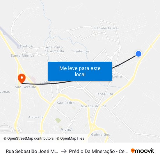 Rua Sebastião José Margarida to Prédio Da Mineração - Cefet Araxá map