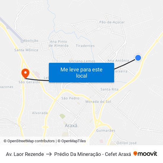 Av. Laor Rezende to Prédio Da Mineração - Cefet Araxá map