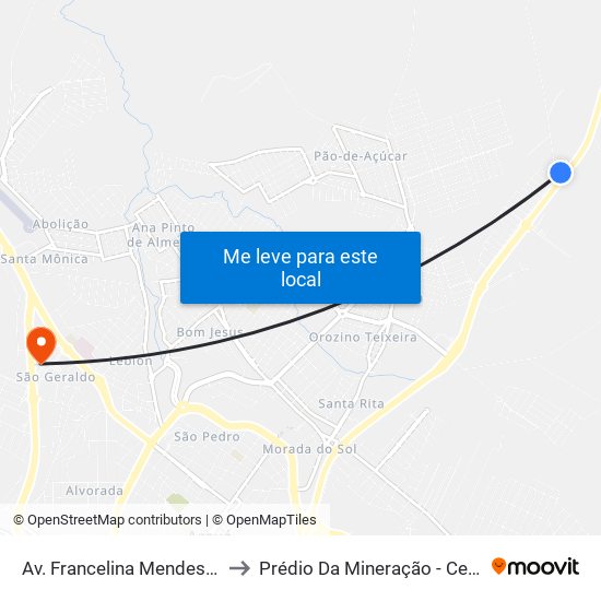 Av. Francelina Mendes Teixeira to Prédio Da Mineração - Cefet Araxá map