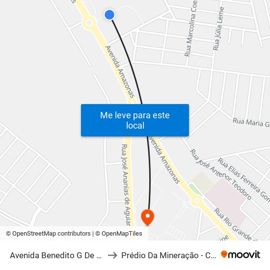 Avenida Benedito G De Castro, 50 to Prédio Da Mineração - Cefet Araxá map