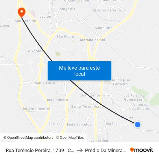 Rua Terêncio Pereira, 1709 | Condomínio Monte Jardim to Prédio Da Mineração - Cefet Araxá map