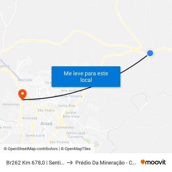 Br262 Km 678,0 | Sentido Leste to Prédio Da Mineração - Cefet Araxá map