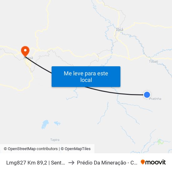 Lmg827 Km 89,2 | Sentido Br262 to Prédio Da Mineração - Cefet Araxá map