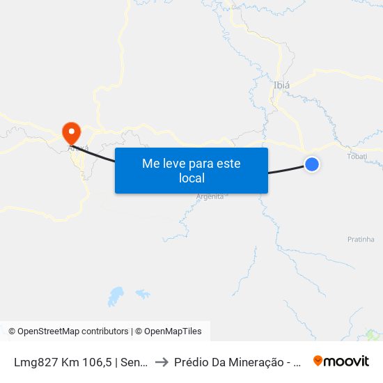 Lmg827 Km 106,5 | Sentido Br262 to Prédio Da Mineração - Cefet Araxá map