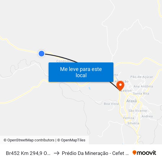 Br452 Km 294,9 Oeste to Prédio Da Mineração - Cefet Araxá map