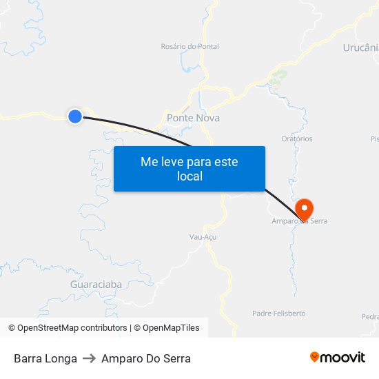 Barra Longa to Amparo Do Serra map