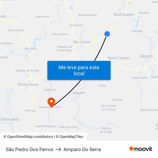 São Pedro Dos Ferros to Amparo Do Serra map