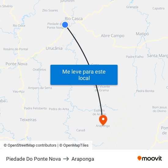 Piedade Do Ponte Nova to Araponga map