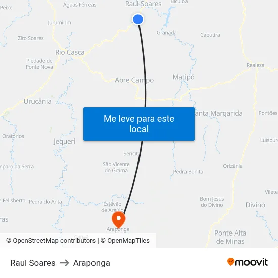 Raul Soares to Araponga map